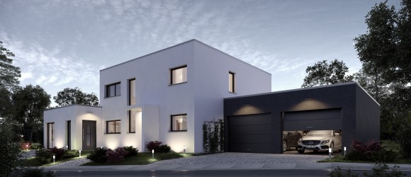 Kern Zweifamilienhaus Ransbach-Baumbach Nachtansicht 3D Visualisierung